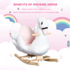 Kids Ride On Rocking Horse Plush Swan Style Toy with Music for Over 18 Months Children, White and Pink