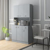 71" Freestanding Buffet with Hutch, Kitchen Storage Cabinets, Pantry with 6 Doors, 3 Adjustable Shelves, and Drawer for Living Room, Gray