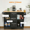 Farmhouse Mobile Kitchen Island Utility Cart on Wheels with Barn Door Style Cabinets, Drawers - Black
