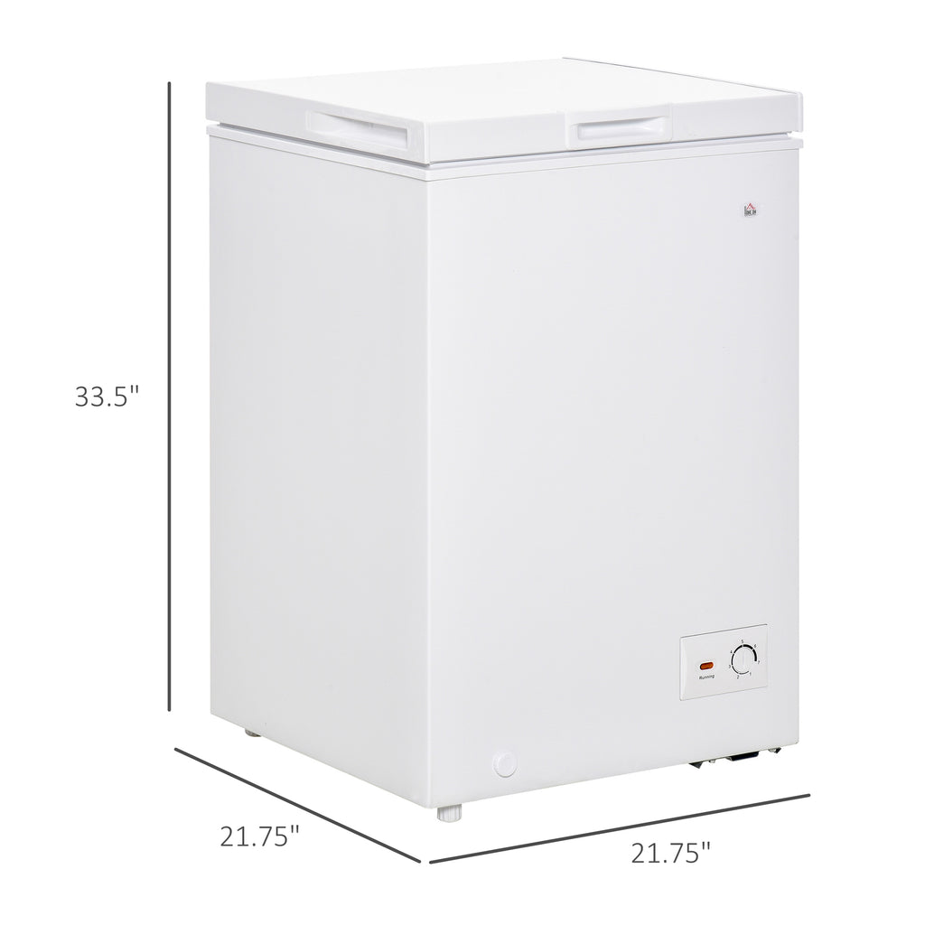 Compact Chest Freezer 3.5 Cubic Feet with Removable Basket, Mini Freezer with Single Door for Apartment, Kitchen, or Office, White
