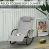 Outdoor Rocking Chair, Patio Sling Sun Lounger, Pocket, Recliner Rocker, Lounge Chair with Detachable Pillow for Deck, Garden or Pool, Grey