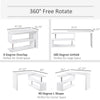L-Shaped Desk, Versatile Office Desk, Corner Desk with 360Â° Rotating Design and S-Shaped Storage Shelf, L-Shaped Computer Desk, White