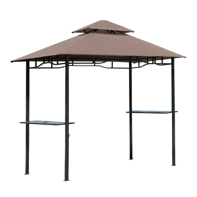 8' Patio BBQ Grill Gazebo Canopy with 2 Tier, Flame Retardant Cover, Large Storage Work Platform and Stylish Utility