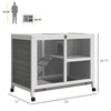 Rabbit Hutch Indoor, 2-Story Bunny Hutch, Wooden Guinea Pig Cage, with No Leak Tray, Universal Casters, Lockable Doors, Run Area, Ramp, Gray