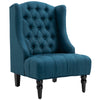 Linen Fabric Button Tufted Wingback Accent Chair with Thick Padded Cushioned Seats and Wooden Legs for Living Room and Bedroom, Dark Blue