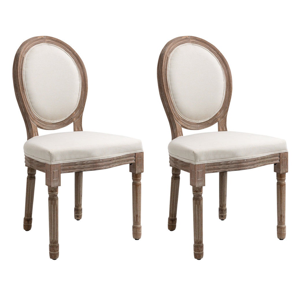 Vintage Armless Dining Chairs Set of 2, French Chic Side Chairs with Curved Backrest and Linen Upholstery for Kitchen, Cream White