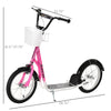 Youth Scooter, Kick Scooter with Adjustable Handlebars, Double Brakes, 16" Inflatable Rubber Tires, Basket, Cupholder, Mudguard Ages 5-12 years old, Pink