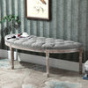 Vintage Semi-Circle Hallway Bench Tufted Upholstered Linen-Touch Fabric Accent Seat with Rubberwood Legs, Grey