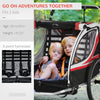 Red 2-in-1 Child Bike Trailer, Baby Stroller with Brake, Storage Bag, Safety Flag, Reflectors & 5 Point Harness