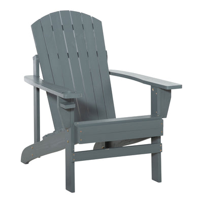 Oversized Adirondack Chair, Outdoor Fire Pit and Porch Seating, Classic Log Lounge w/ Built-in Cupholder for Patio, Backyard, Dark Grey