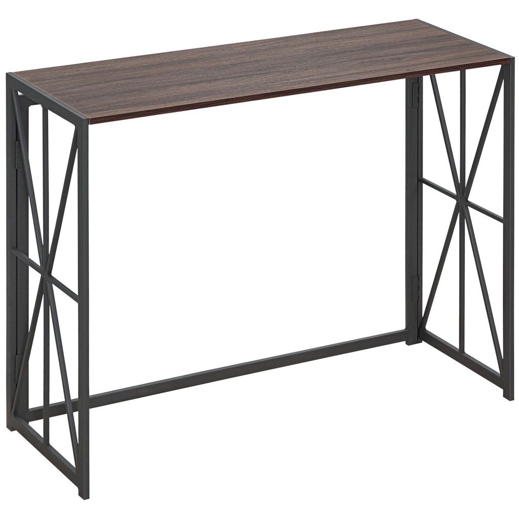 Folding Console Table, Industrial Sofa Table, Narrow Farmhouse Table with Metal Frame for Living Room, Entryway, Foyer, Brown