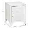 Industrial End Table, Living Room Side Table with Locker-Style Door and Adjustable Shelf, White