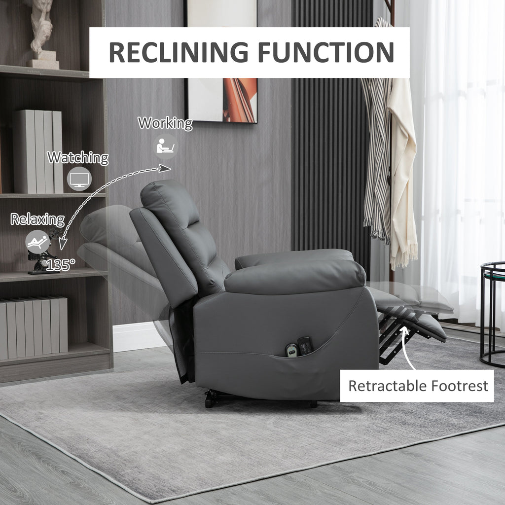 Electric Power Lift Chair for Elderly with Massage, Oversized Living Room Recliner with Remote Control, and Side Pockets, Grey