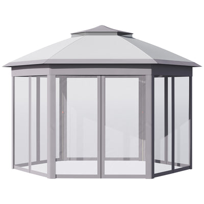 13' x 11' Pop Up Gazebo, Double Roof Canopy Tent with Zippered Mesh Sidewalls, Height Adjustable, Carrying Bag, Event Tent for Patio Garden Backyard, Gray