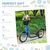 Kick Scooter, Ride On Scooter with Adjustable Handlebars, Double Brakes, 16" Inflatable Rubber Tires, Basket, Cupholder, Mudguard Ages 5-12 years old, Blue