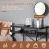 Modern Glasstop Vanity Table with Mirror,  Makeup Dressing Table with Rotating Round Mirror, Shelves for Perfumes, Cosmetics, Lotions, Black