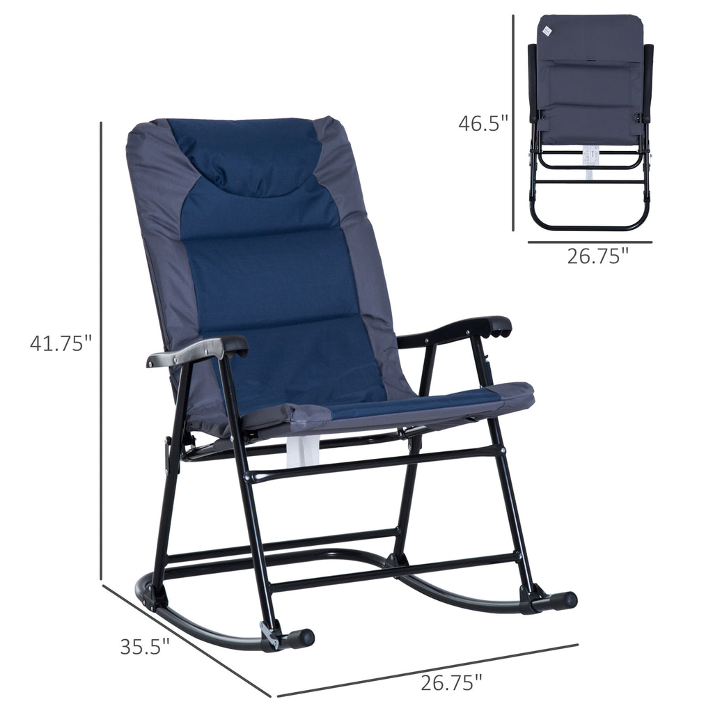 2 Piece Folding Rocking Chair Set with Armrests, Padded Seat and Backrest, Navy Blue & Grey