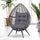 Patio Wicker Lounge Chair with Soft Cushion, Outdoor/Indoor PE Rattan Egg Teardrop Cuddle Chair with Height Adjustable Knob for Garden, Grey