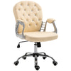 Desk Chair Armchair Vanity Middle Back Office Chair Tufted Backrest Swivel Roller Task Chair With Height Adjustable And Armrests Beige