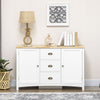Buffet Cabinet with 3 Storage Drawers and Adjustable Shelves, 2 Door Sideboard with Rubber Wood Top, Coffee Bar for Living Room, Entryway White