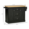 Farmhouse Mobile Kitchen Island Utility Cart on Wheels with Barn Door Style Cabinets, Drawers - Black