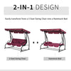 3 Seat Outdoor Free Standing Swing Bench Porch Swing with Stand, Comfortable Cushioned Fabric & Included Canopy, Red