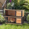 48" 2-Story Large Rabbit Hutch Bunny Cage Wooden Pet House with Individual Room, Ramp, No Leak Tray, Feeding Trough, Asphalt Roof