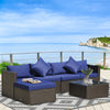 6 Pieces Outdoor PE Rattan Sofa Set, Sectional Conversation Wicker Patio Couch Furniture Set with Cushions and Coffee Table, Blue