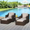 5-Piece PE Rattan Outdoor Patio Armchair Set with 2 Chairs, 2 Ottomans, Coffee Table Conversation Set, & Durable Build, Beige