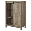 Rustic Storage Cabinet Home 3-Tier Organizer with Barn Door  Adjustable Shelf Freestanding Furniture  Vintage Grey Wood Color