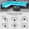 7-Piece Patio Furniture Sets Outdoor Wicker Conversation Sets PE Rattan Sectional sofa set with Cushions & Glass Desktop, Turquoise