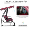 3 Seat Outdoor Free Standing Swing Bench Porch Swing with Stand, Comfortable Cushioned Fabric & Included Canopy, Red