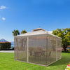 10' x 10' Steel Outdoor Patio Gazebo Canopy with Removable Mesh Curtains, Display Shelves, & Steel Frame, Brown