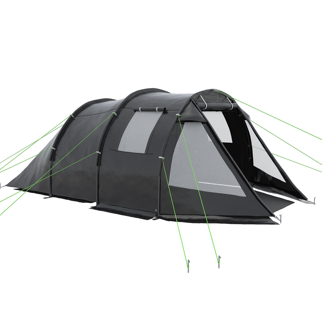3-4 Person Camping Tent with 2 Rooms, Dome Tent with Windows, Carrying Bag, Waterproof, for Fishing, Hiking or Beach, Black