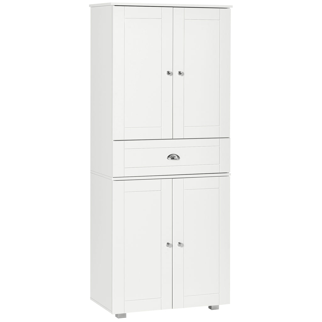 Kitchen Pantry Cabinet, Tall Kitchen Storage Cabinet, Freestanding Pantry with 2 Double Doors, Adjustable Hinge and Drawer for Kitchen, White
