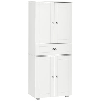 Kitchen Pantry Cabinet, Tall Kitchen Storage Cabinet, Freestanding Pantry with 2 Double Doors, Adjustable Hinge and Drawer for Kitchen, White