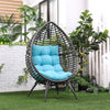 Teardrop Wicker Lounge Chair with Soft Cushion, PE Rattan Egg Cuddle Chair with Height Adjustable Knob for Backyard, Patio, Sky Blue