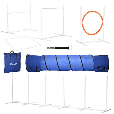 6PCs Portable Dog Agility Training Equipment, Pet Agility Training Set with Adjustable Height Jump Ring, Weave Poles, Square Pause Box, Whistle