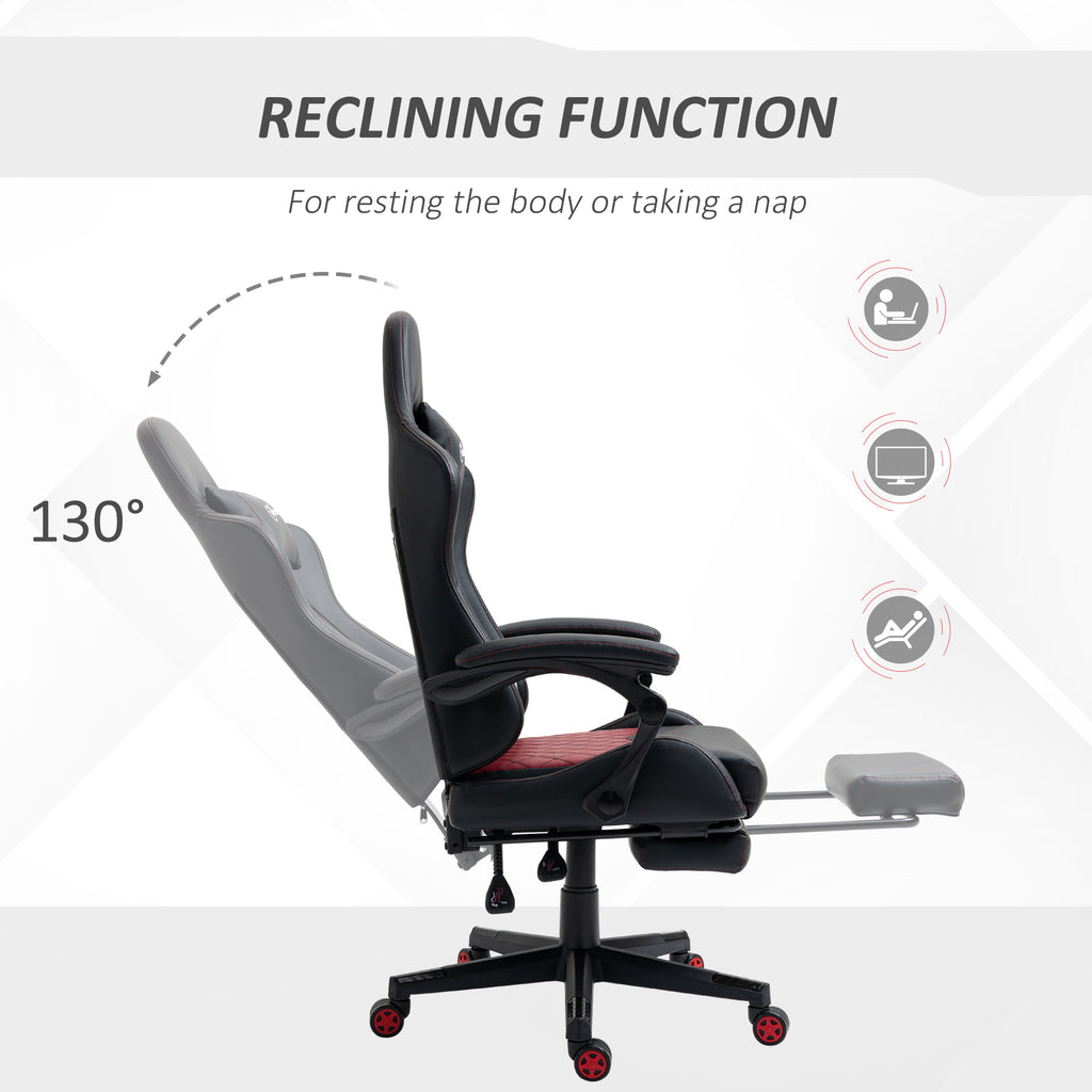 Gaming Chair with Swivel Wheel, Computer Chair with PU Leather, Retractable Footrest, Racing Gaming Chair, Black