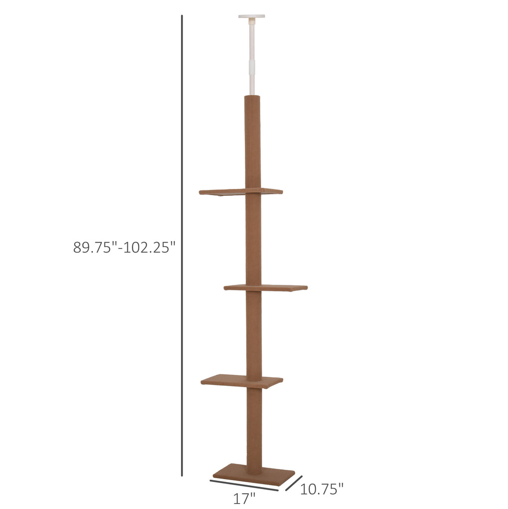 Floor To Ceiling Cat Tree 4-Level Platform Cat Tree With Covered Scratching Posts Activity Center For Kittens Tower Furniture Brown