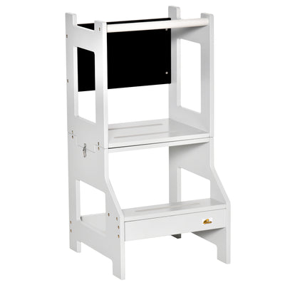 2-in-1 Kids Kitchen Step Stool, Detachable Toddler Table and Chair Set Step Stool with Safety Rail Chalkboard for Kitchen, Bathroom, Grey