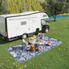 RV Mat, Outdoor Patio Rug / Large Camping Carpet with Carrying Bag, 9' x 18', Waterproof Plastic Straw, Reversible Design for Backyard, Porch, Picnic, Poolside, Blue & White Floral