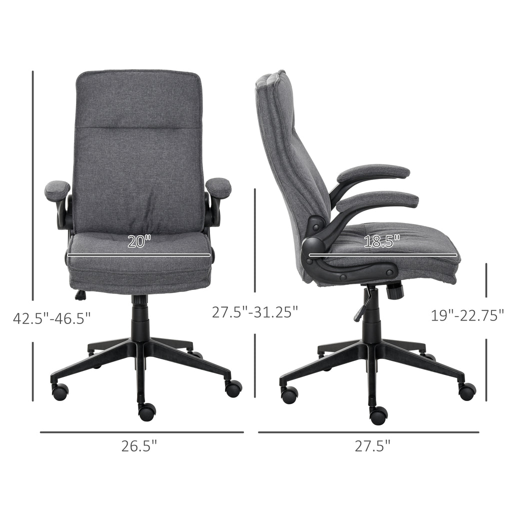 Office Chair Linen Swivel Computer Desk Chair Home Study Rocker with Flip-Up Armrest Wheels Grey