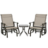 3-Piece Gliding Chair & Tea Table Set, Outdoor 2 Rocker Seats with Steel Frame, Tempered Glass Tabletop, Garden Patio Furniture, Grey
