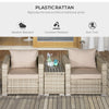 Oustunny 3-Piece PE Rattan Wicker Sofa Sets Outdoor Armchair Sofa Furniture Set w/ Plastic Wood Grain Side Table and Washable Cushions, Grey