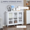 Modern Kitchen Sideboard, Buffet Cabinet with 2 Storage Cupboard, Glass Doors, Round Legs for Living Room, Bedroom, White