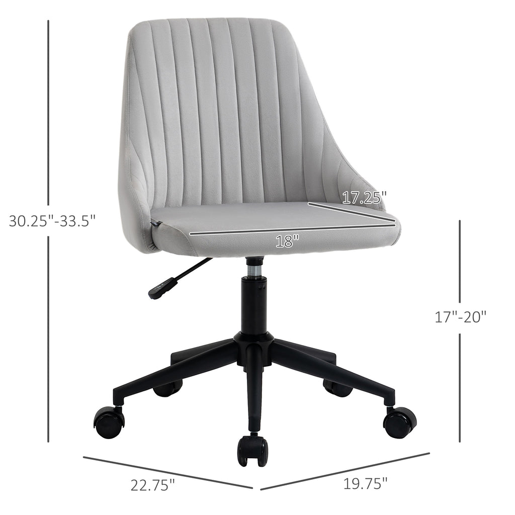 Mid-Back Office Chair, Velvet Fabric Swivel Scallop Shape Computer Desk Chair for Home Office or Bedroom, Grey