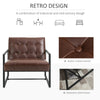 Mid-Century Modern Accent Chair Faux Leather Sofa Button Tufted Armchair with Metal Frame, Brown