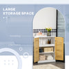 Bathroom Floor Cabinet, Side Storage Organizer Cabinet with Bamboo Doors, Adjustable Shelves for Bathroom, White and Natural