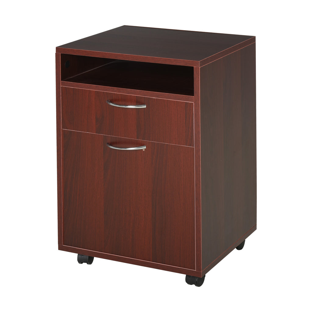 Mobile File Cabinet Organizer with Drawer and Cabinet, Printer Stand with Castors, Brown